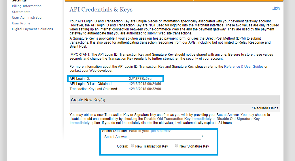 AuthorizeNet login id