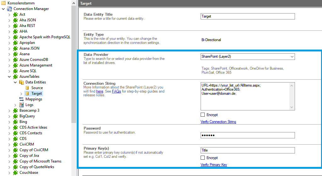 Step 3 Azure Tables integration target setup