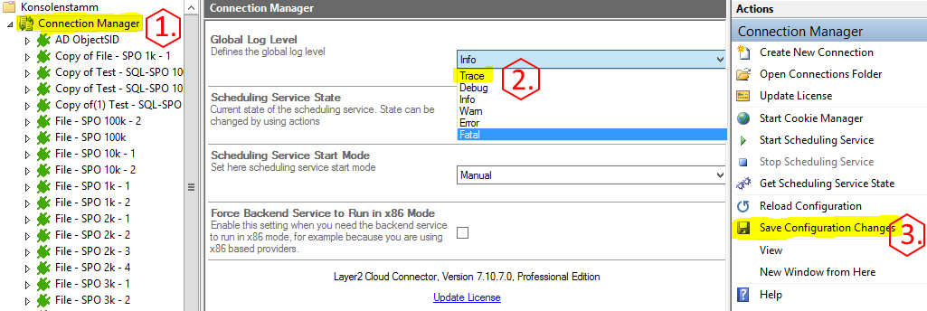 cc-support-file-package-set-trace-level set trace level for all connections