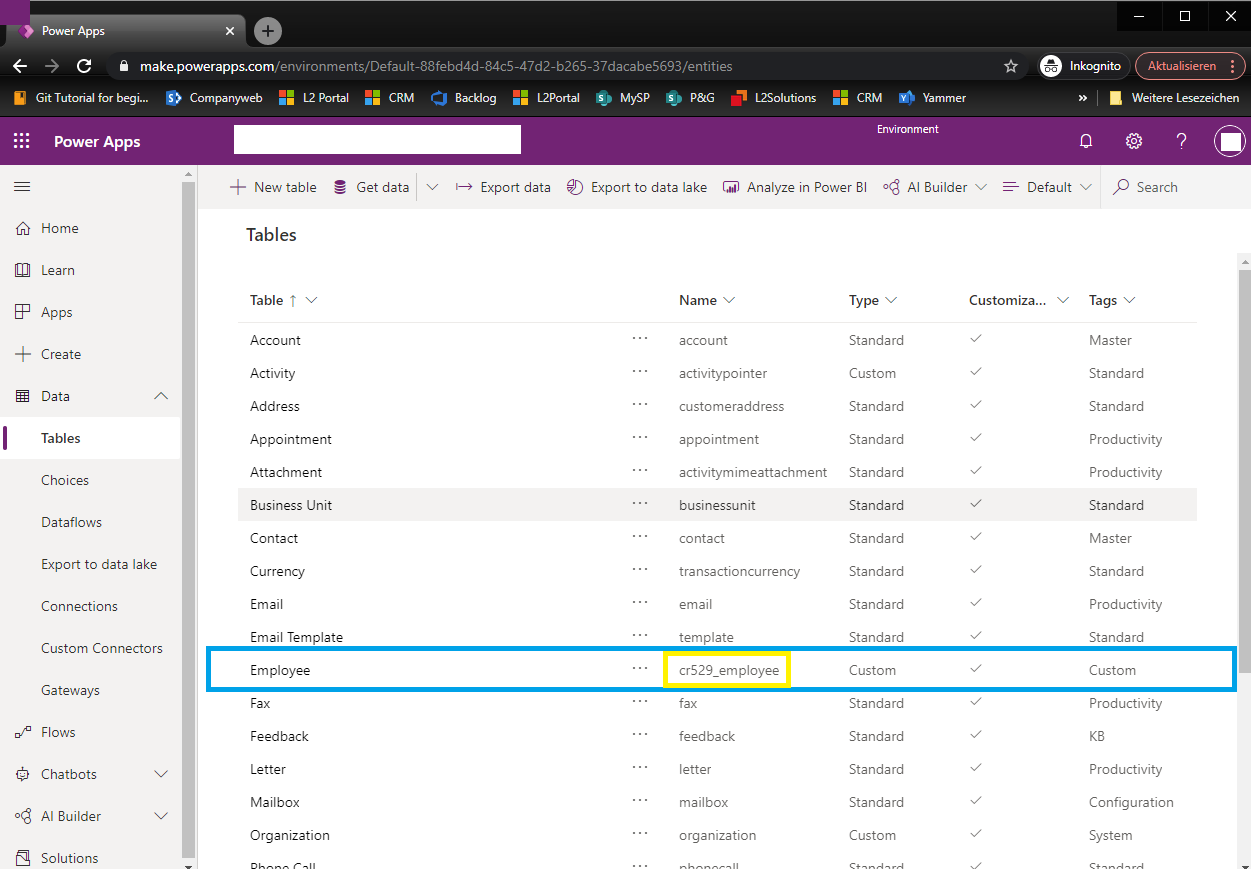 Microsoft Dataverse Table Configuration