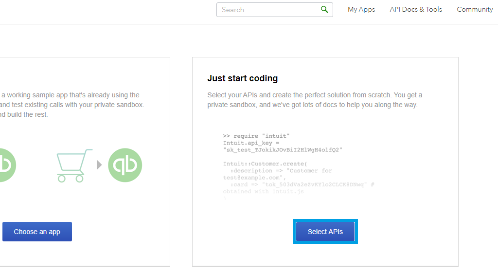 Quickbooks Online api selection