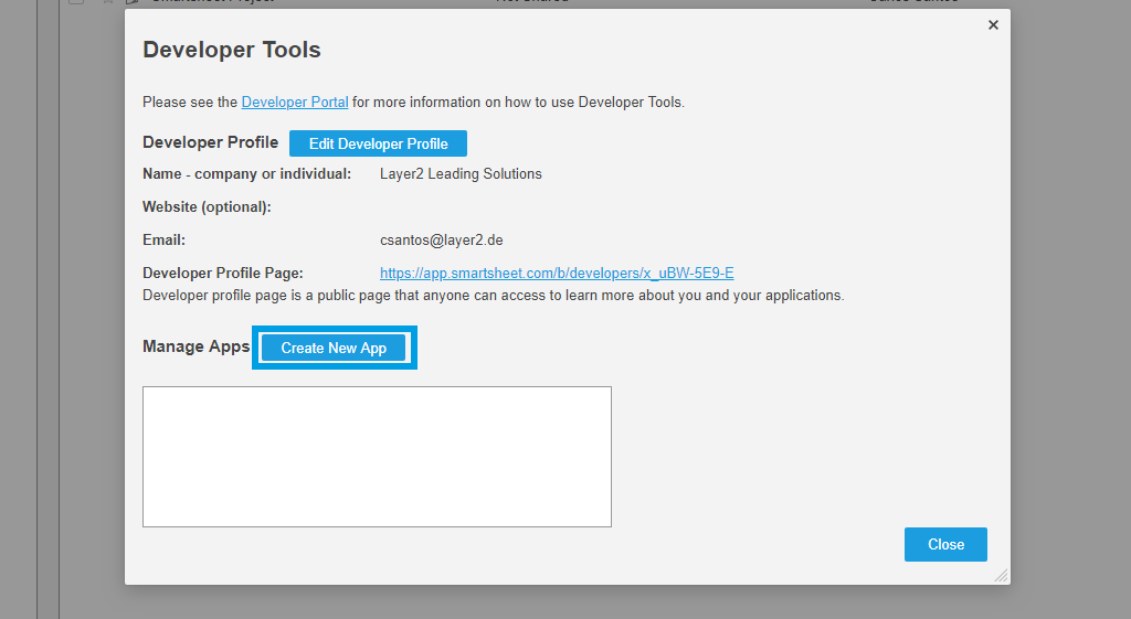 Smartsheet create new app